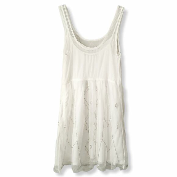 Y2K 90s Abercrombie Fitch Slip Dress XS Ivory Mesh Silver Bead Party NEW - Picture 10 of 12